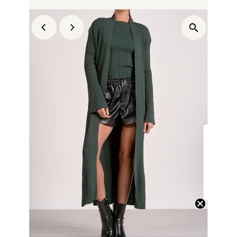 Elan Forest Green Pleated Maxi Cardigan Duster Open‎ Front RKT8257 XS